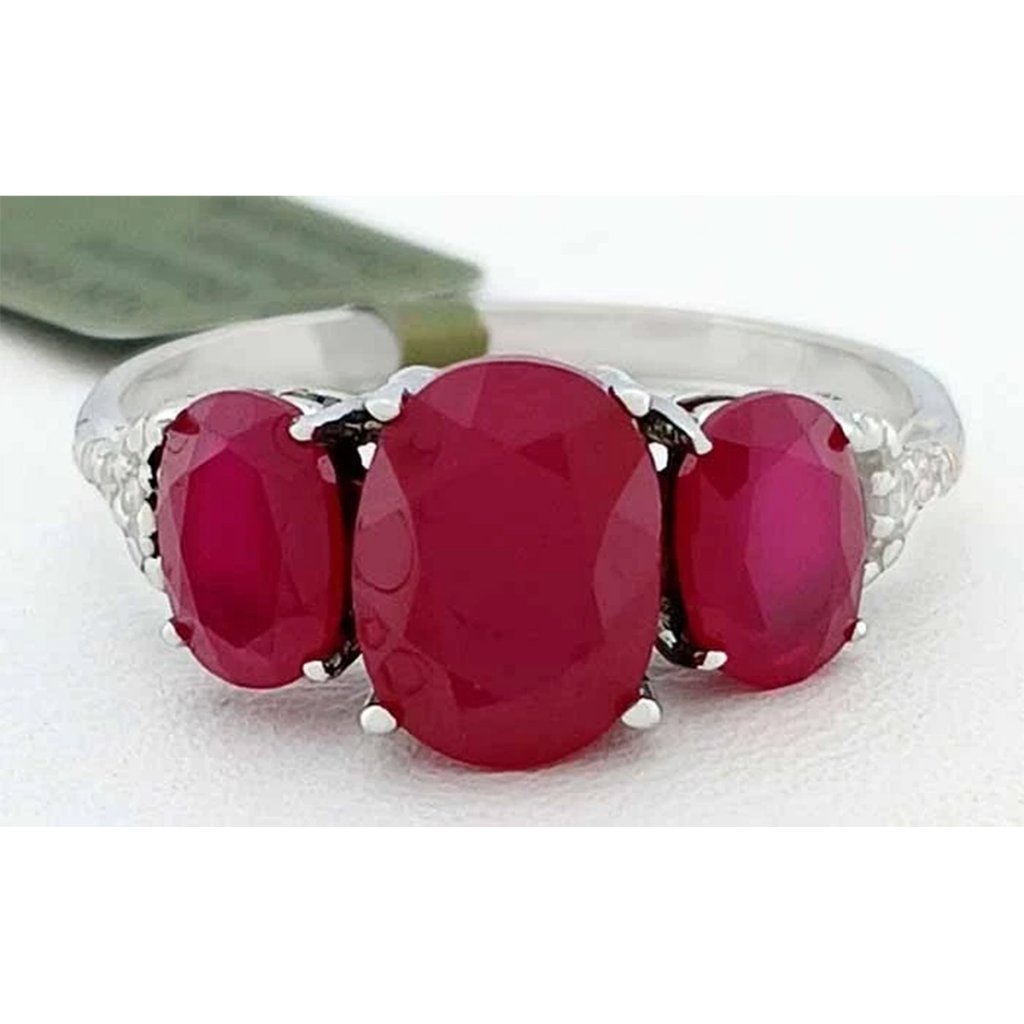 Genuine 2.40 Cts Ruby & Diamond Ring 10k White Gold